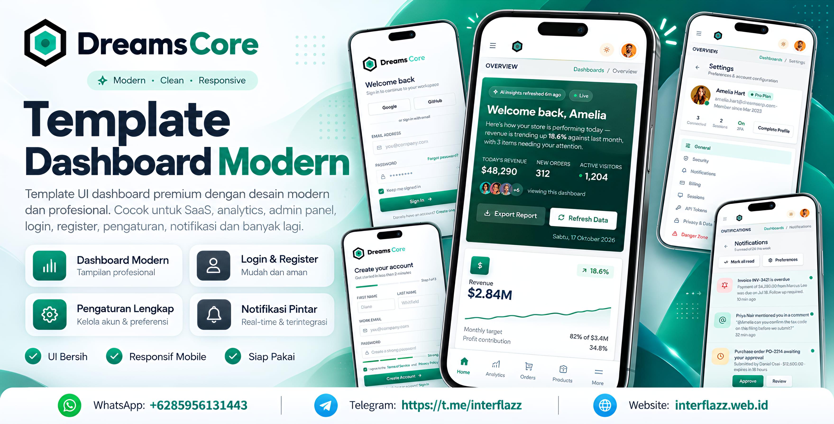 Dreams Core - Template HTML Admin CSS Tailwind Serbaguna